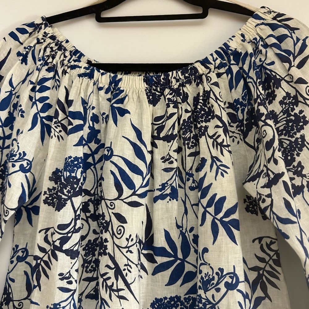 VALENTINA NALDI MADE IN ITALY OFF THE SHOULDER LINEN NAVY & BEIGE WOMENS DRESS M - Picture 6 of 11